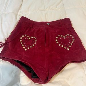 Understand leather tassel shorts with rhinestones